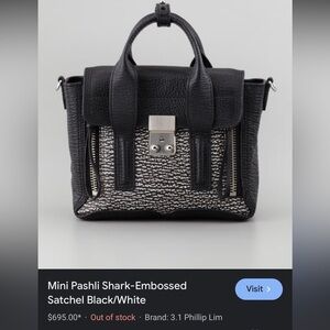 3.1 Phillip Lim Mini Pashli‎ Shark-Embossed Satchel, Black/White